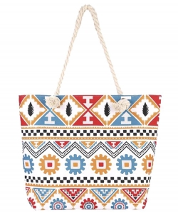 Colorful Aztec Print Tote Bag HBG-104323 WHITE
